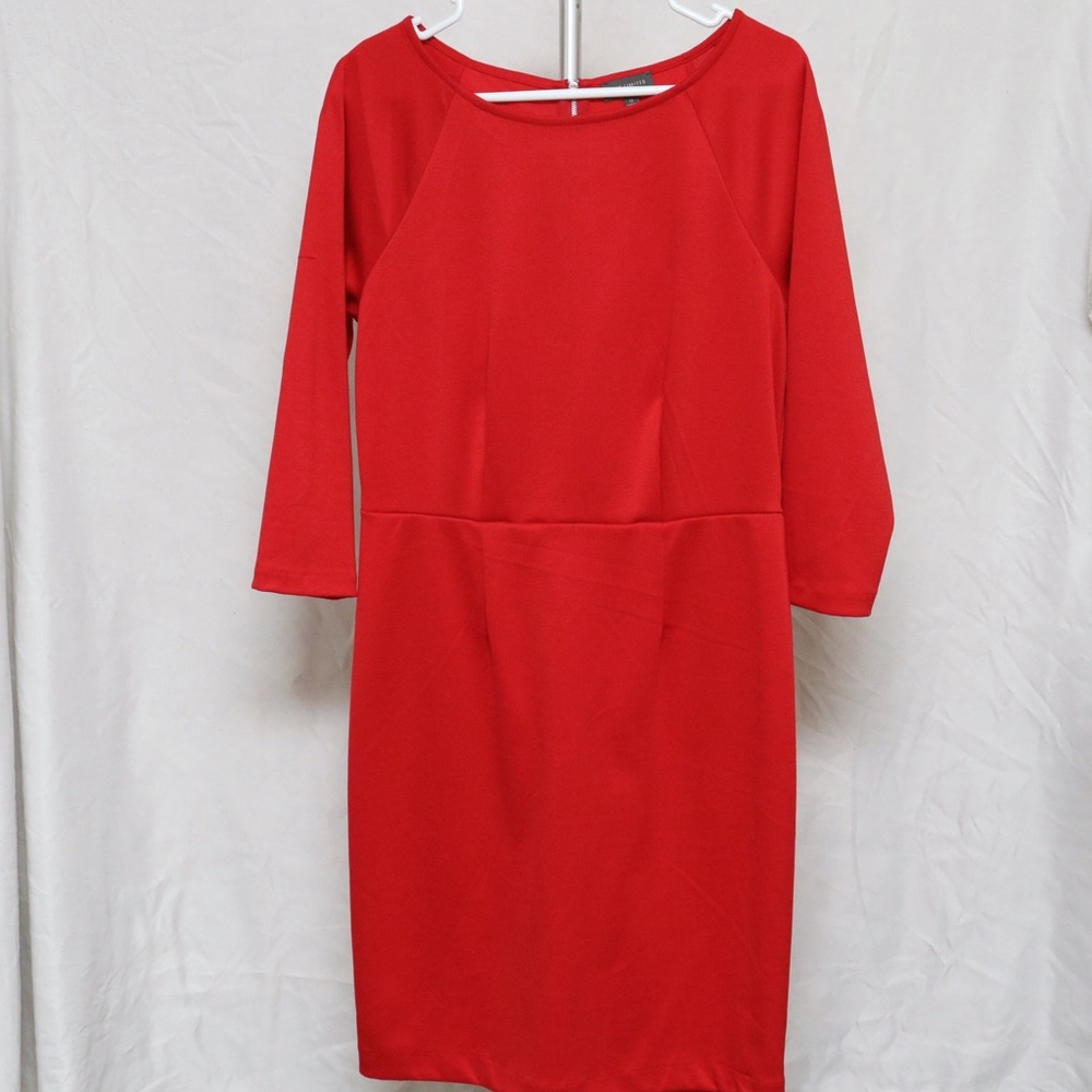 Red The Limited sheath dress with exposed zipper.
